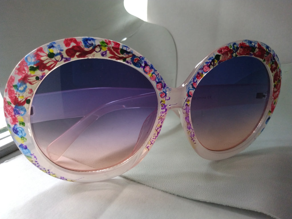 Handpainted Floral Design Sunglasses