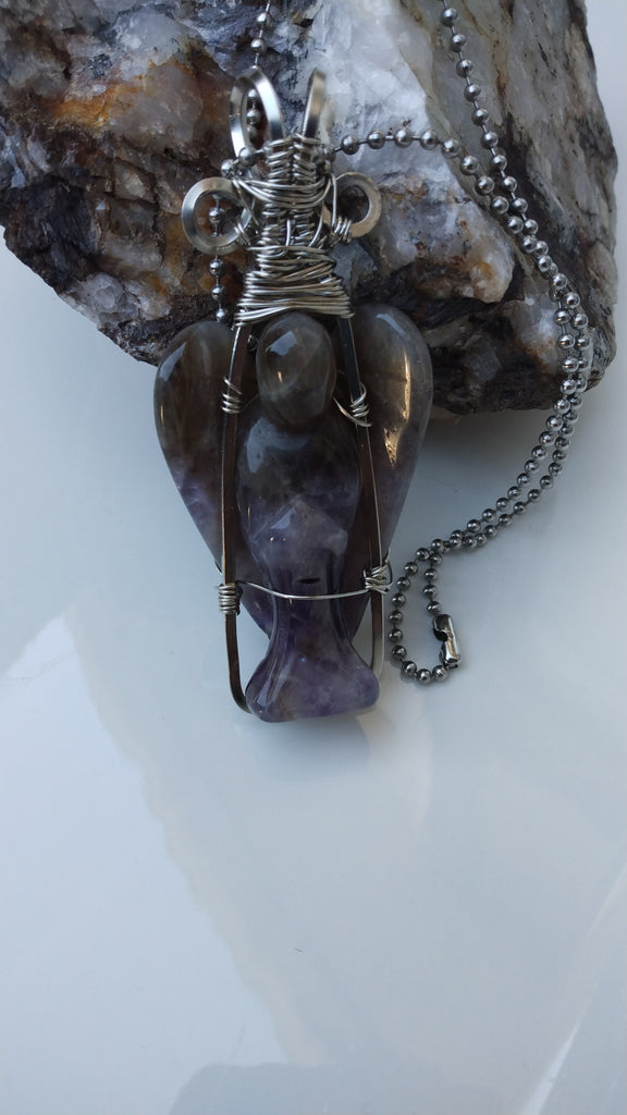 Wire Wrapped Amethyst Angel Pendant