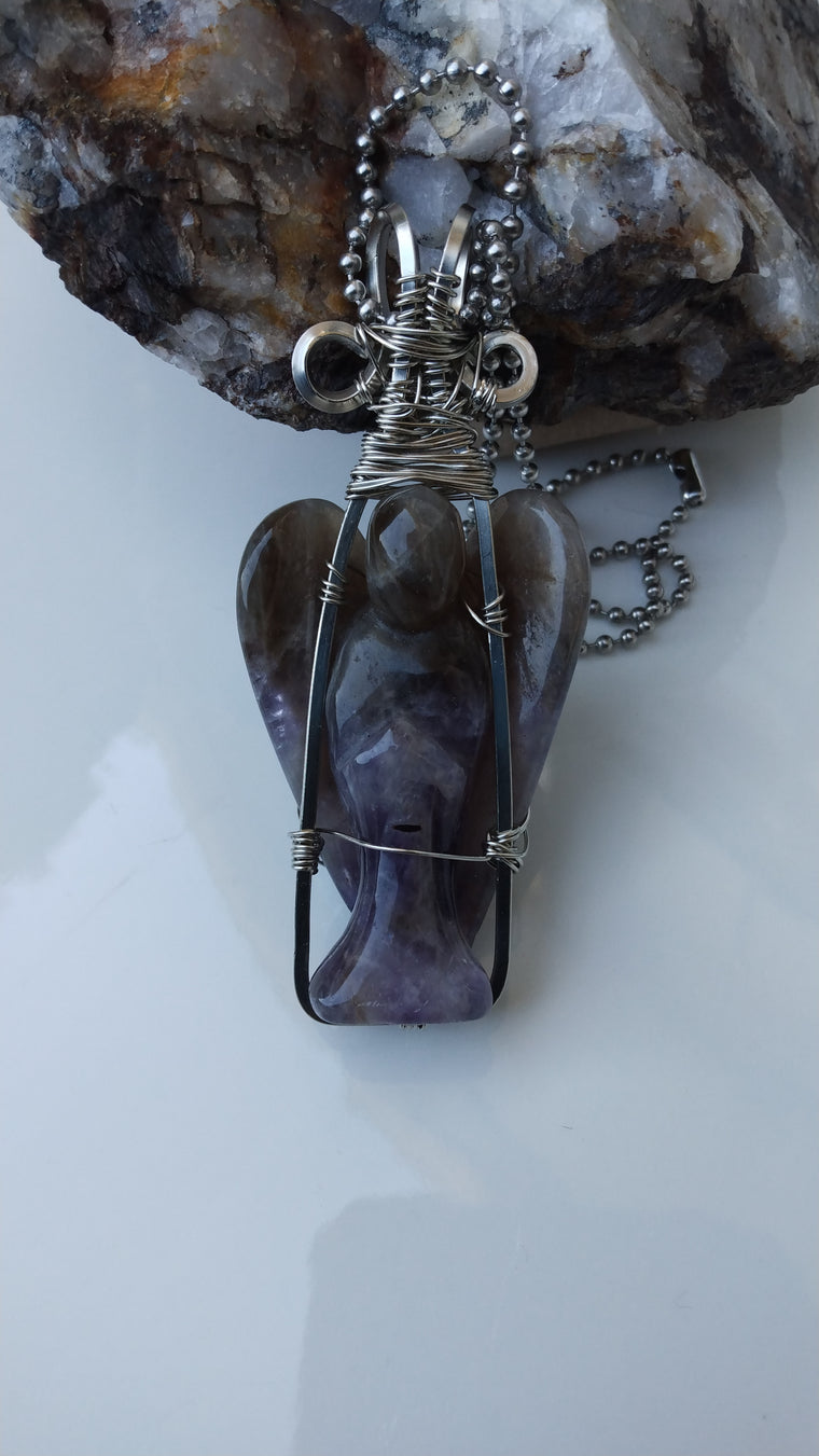 Wire Wrapped Amethyst Angel Pendant