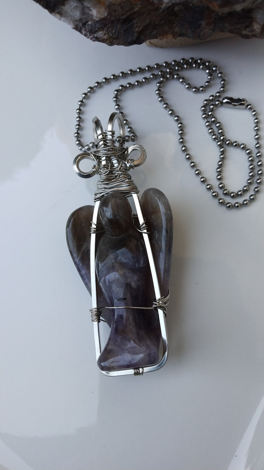 Wire Wrapped Amethyst Angel Pendant