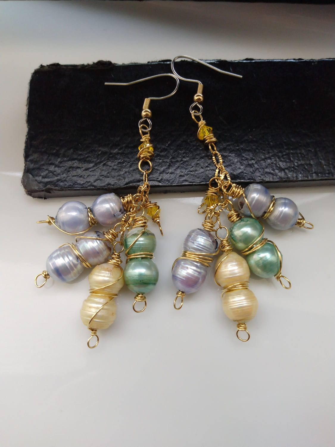 Natural Freshwater Pearl Gold Chain Dangle Earrings