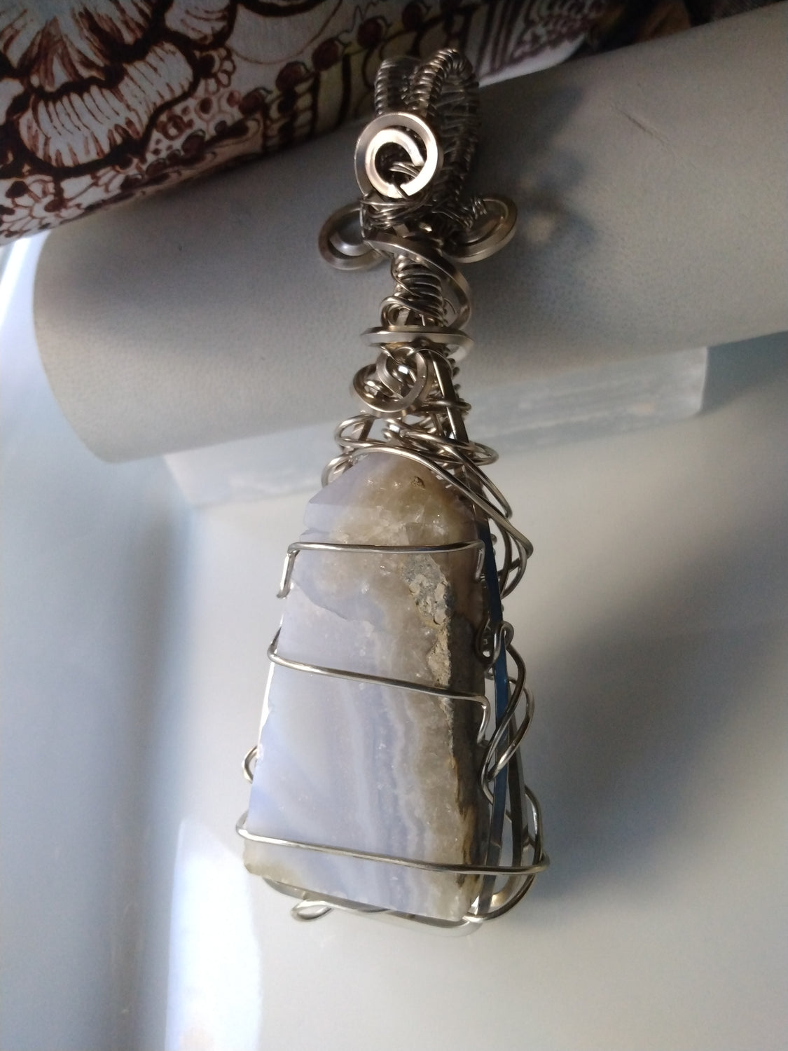 Wire Wrapped Blue Lace Agate Tower Pendant