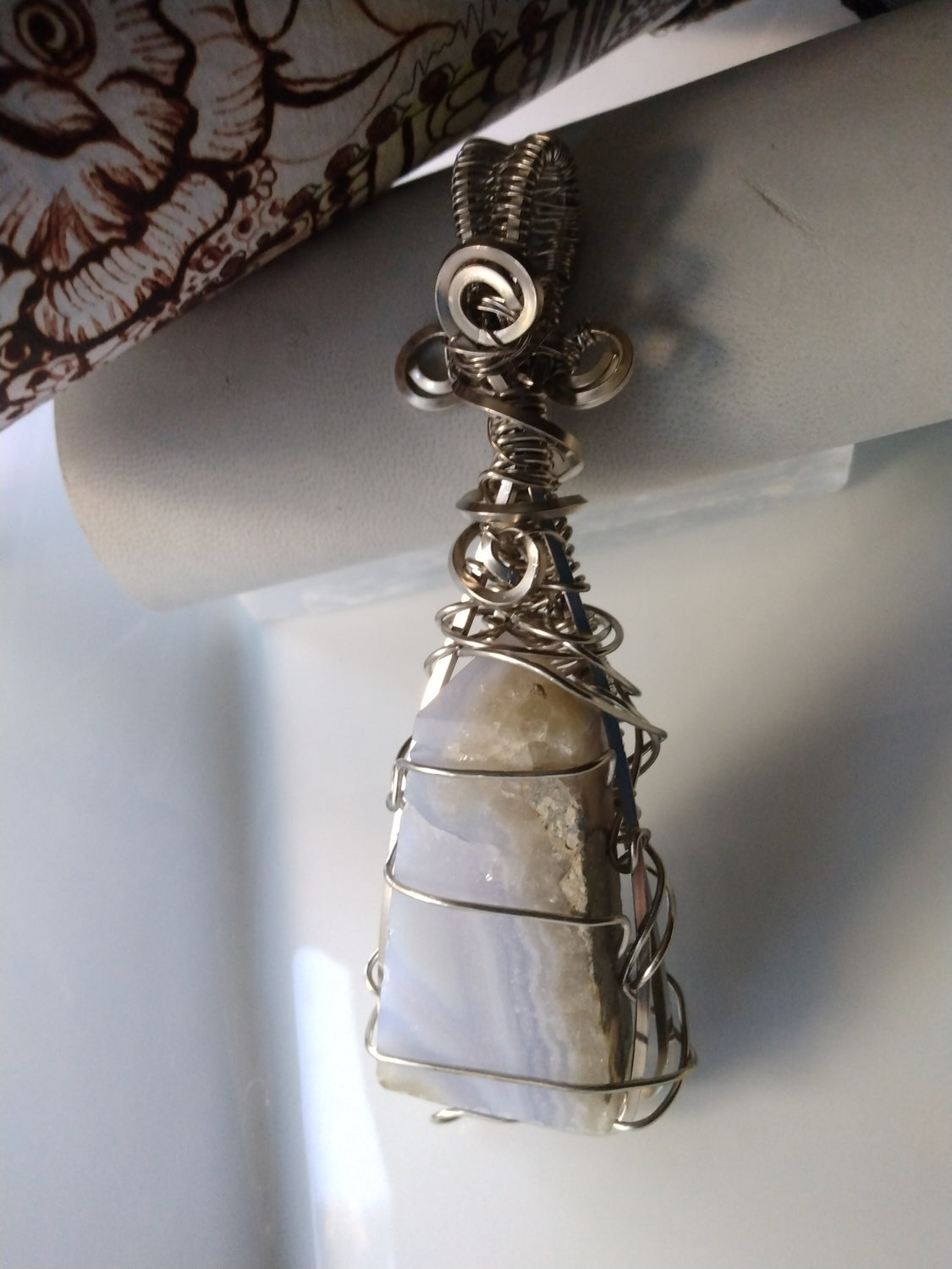Wire Wrapped Blue Lace Agate Tower Pendant