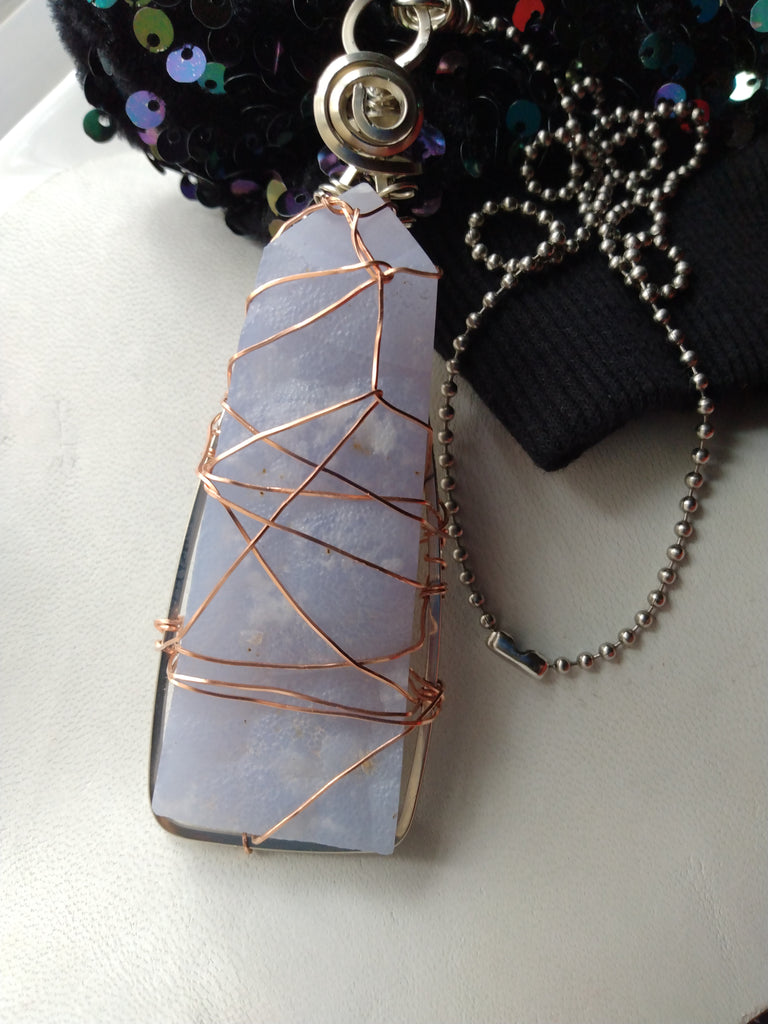 Blue Lace Agate Wire Wrapped Tower Pendant