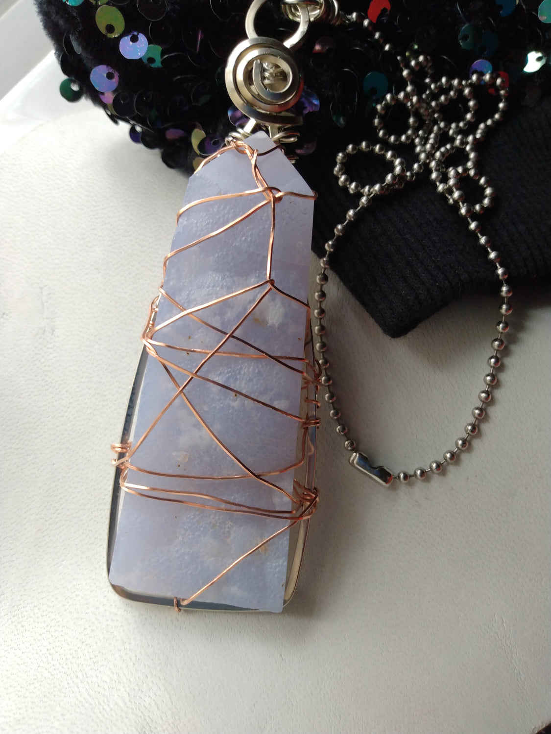 Blue Lace Agate Wire Wrapped Tower Pendant