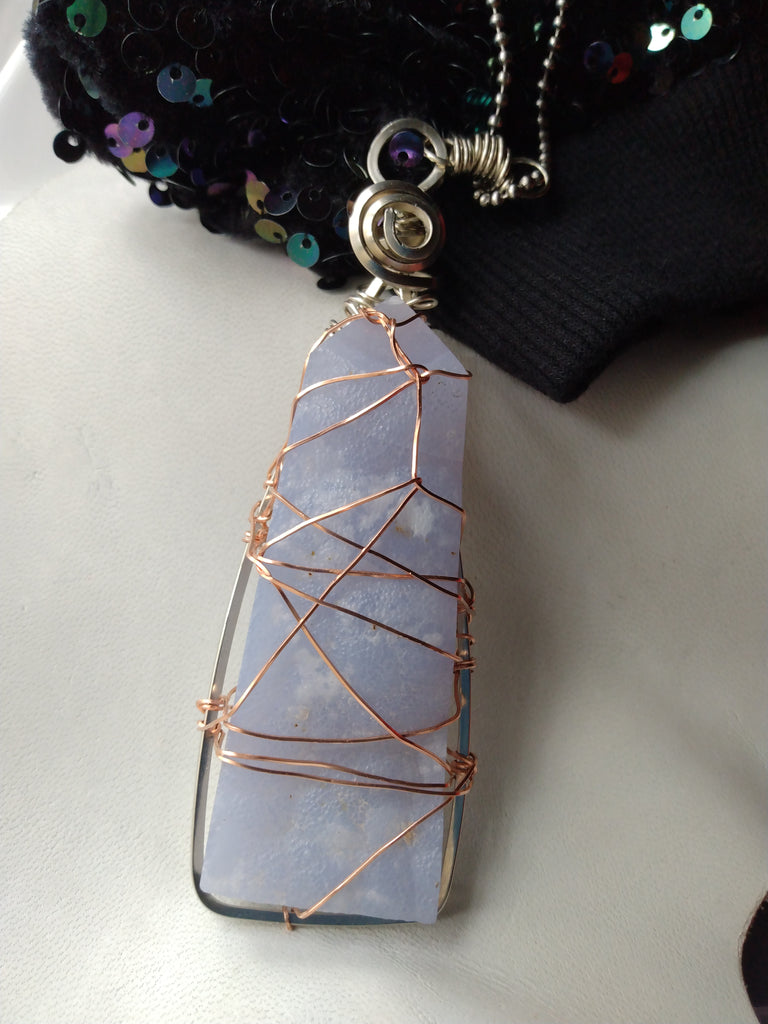 Blue Lace Agate Wire Wrapped Tower Pendant