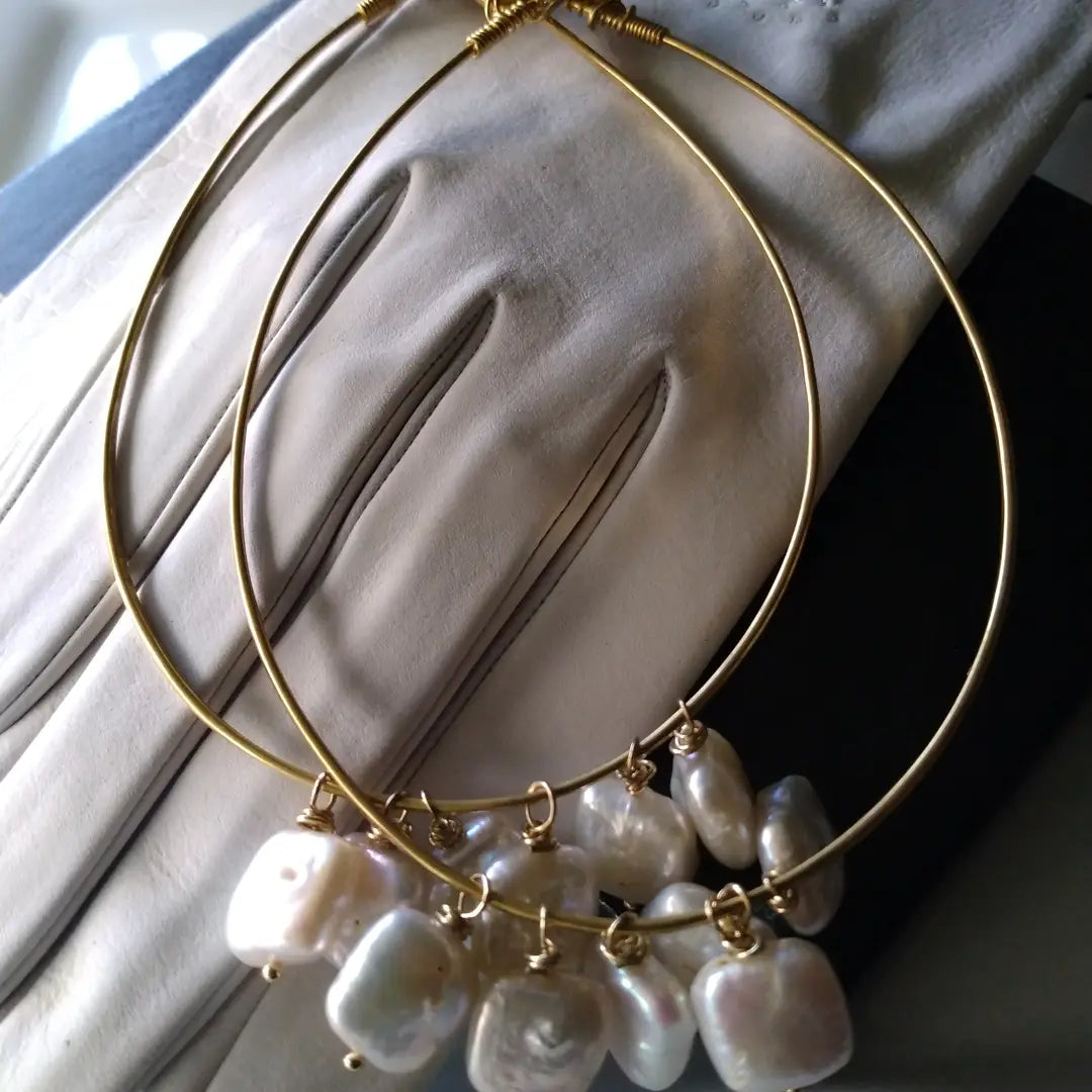 Freshwater Baroque Pearl Statement Hoop Earrings