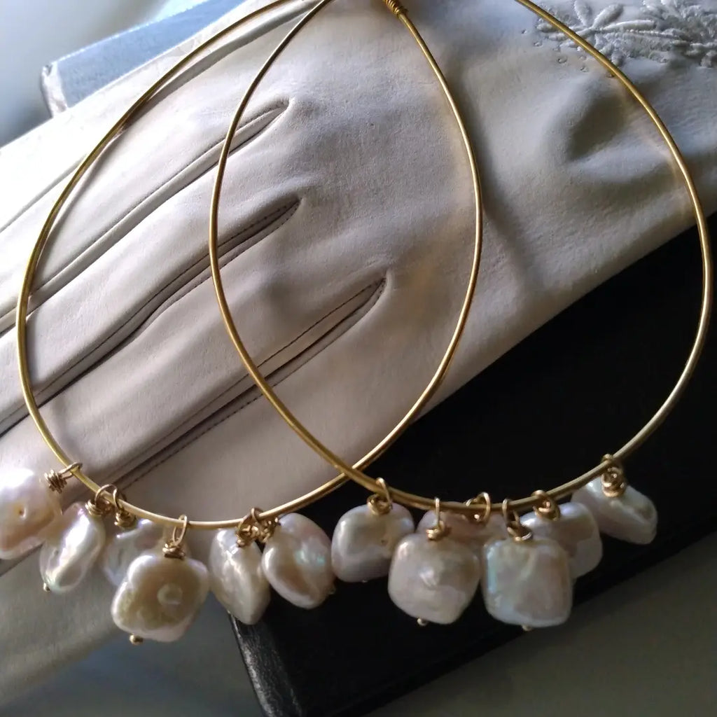 Freshwater Baroque Pearl Statement Hoop Earrings