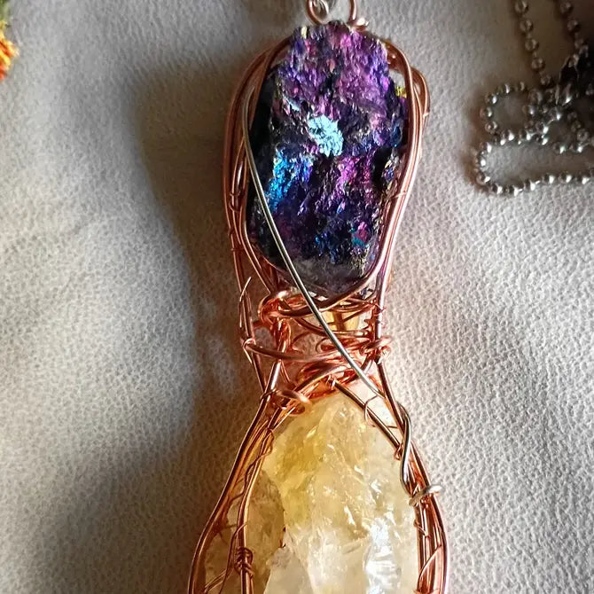 Night Oracle Talisman- Deep Violet Crystal Wire Pendant