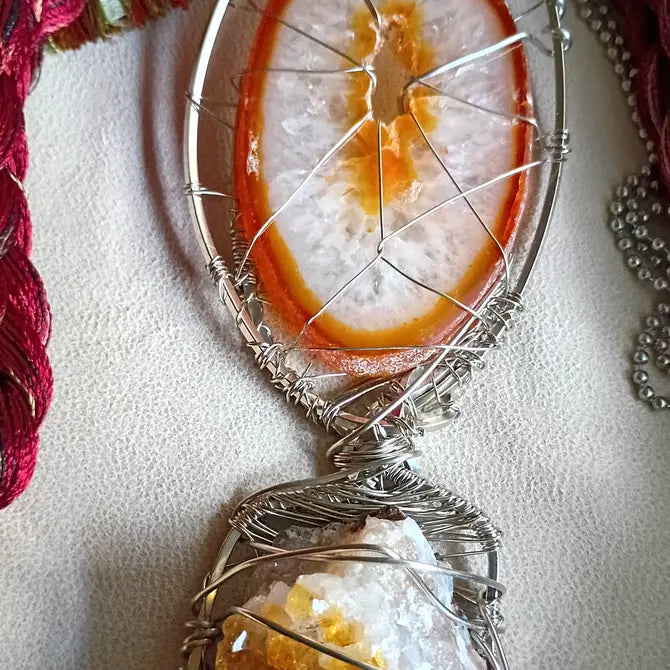 Solar Gate Talisman - Wire Wrapped Agate Pendant