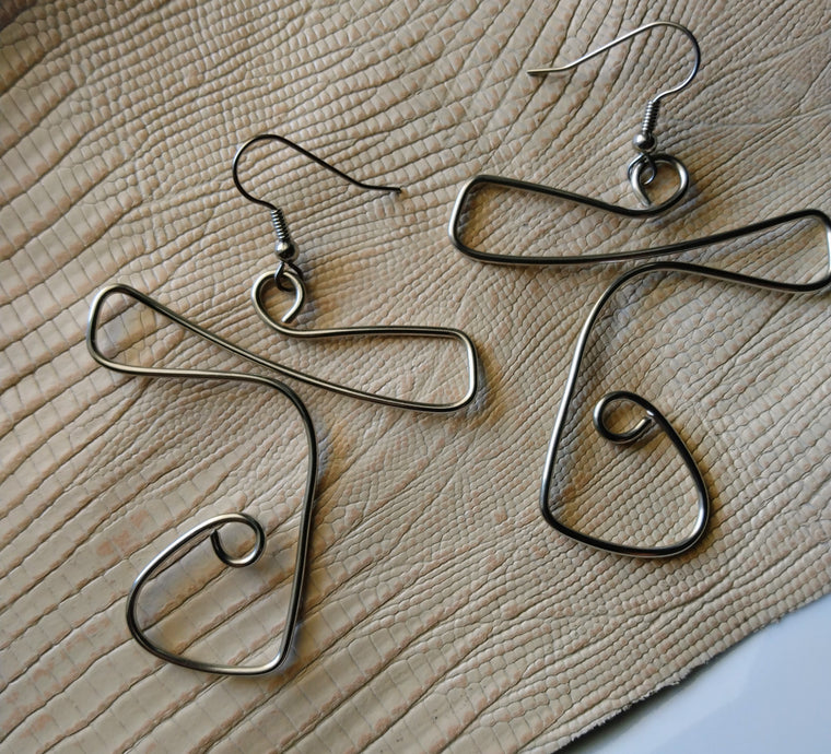 Hammered Nickel Silver Cross Dangle Wire Earrings #7