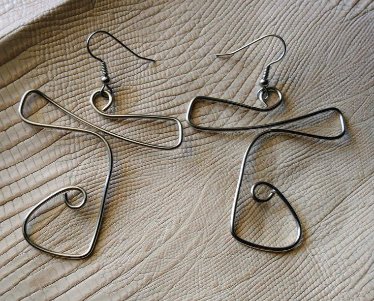 Hammered Nickel Silver Cross Dangle Wire Earrings #7